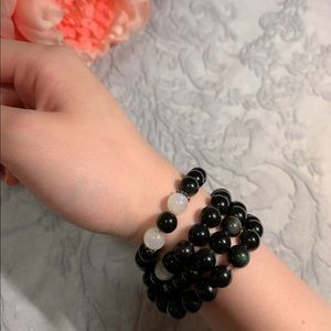 obsidian and moon light stone necklace or bracelet